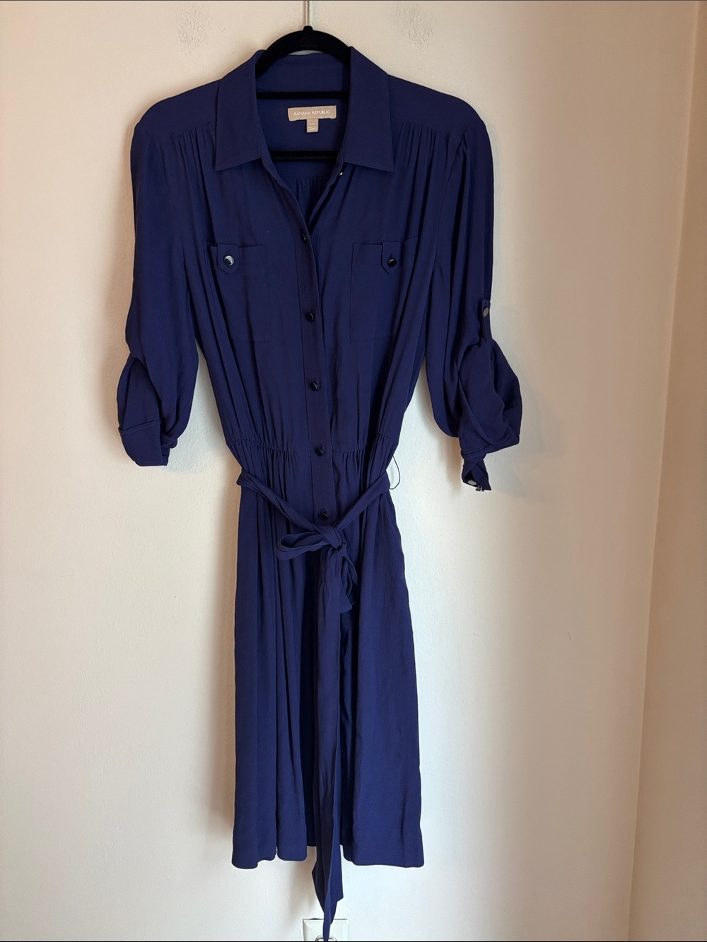 Banana Republic Button-Front Midi long sleeve Shirt Dress Classic Womens navy 10
